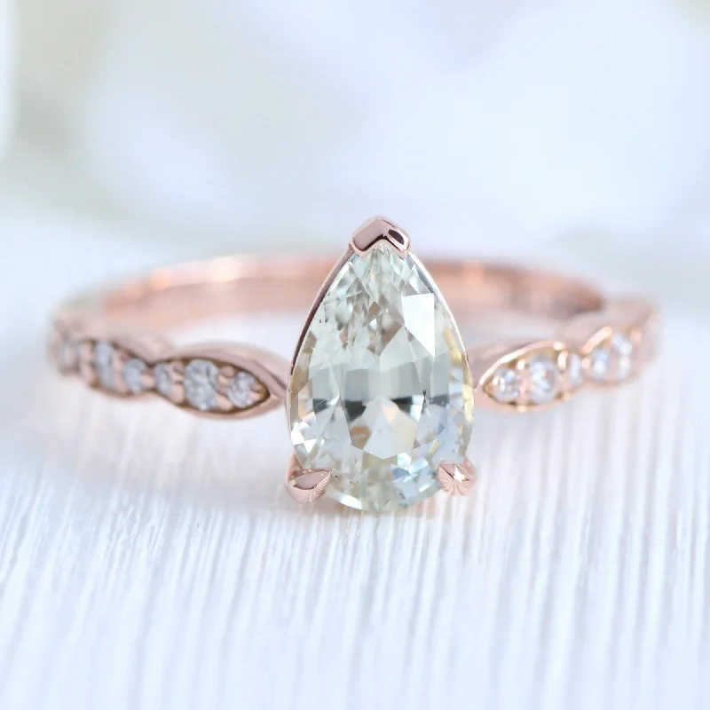 Engagement rings with twist bands for a unique and romantic design -2.05 Ct Pear Seafoam Green Sapphire Ring in 14k Rose Gold Low Profile Ring, Size 6.25