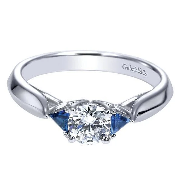 Engagement rings with eternity bands for a continuous circle of diamonds symbolizing eternal love -Round Diamond Ring With Trillion Sapphires 1/2ct 14K