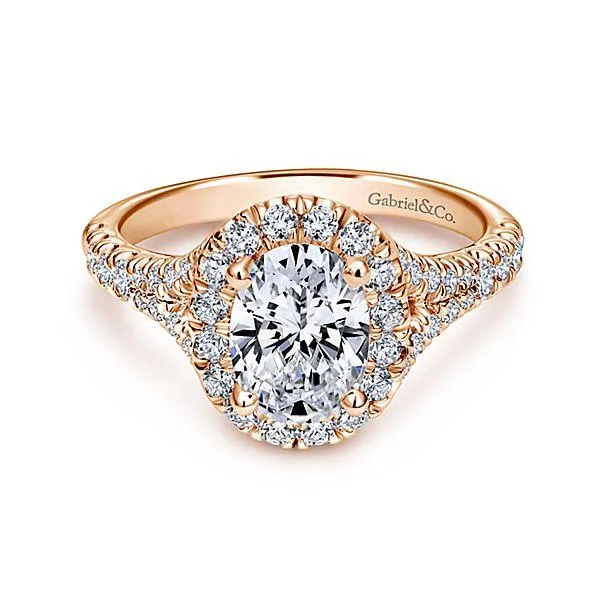 Three-stone engagement rings with diamonds and colored gemstones for a vibrant, meaningful look -Oval Halo Subtle Split Shank Diamond Ring 14K Rose Gold 475A