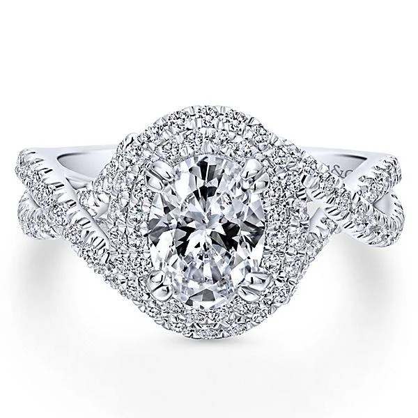 Affordable diamond engagement rings with excellent cut, clarity, and carat weight -Double Halo With Crossover Shank Diamond Ring .64 Cttw 374A