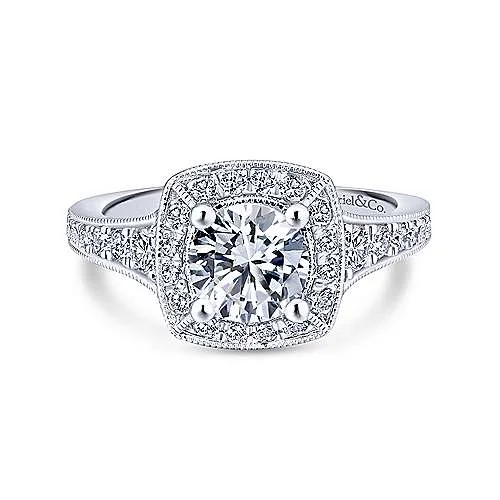 Affordable engagement rings with halo designs to maximize diamond sparkle and brilliance -Cushion Shaped Halo Tapered Shank Diamond Ring .76 Cttw 366A