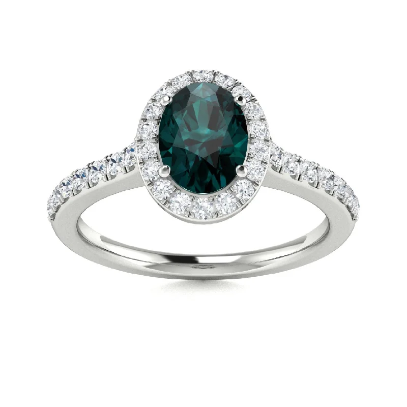 Unique engagement rings with colored gemstones like sapphire, ruby, and emerald -14kt Gold Oval brilliant Natural Alexandrite and Diamond Ring (Alexandrite 0.60 cts. Diamonds 0.35 cts.)