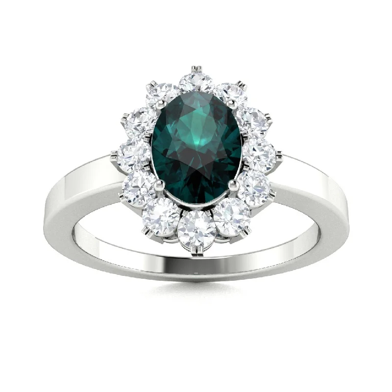 Elegant emerald-cut engagement rings for women who love bold, sophisticated styles -14KT Gold Oval Brilliant Natural Alexandrite and Diamond Ring (Alexandrite 0.75 cts. White Diamond 0.30 cts.)