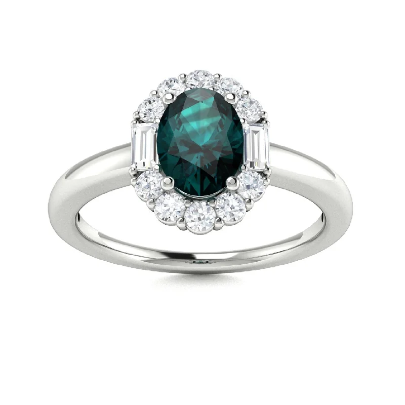 Engagement rings with colored diamonds for a bold and vibrant alternative to traditional diamonds -14KT Gold Oval Brilliant Natural Alexandrite and Diamond Ring (Alexandrite 0.90 cts. White Diamonds 0.28 cts.)