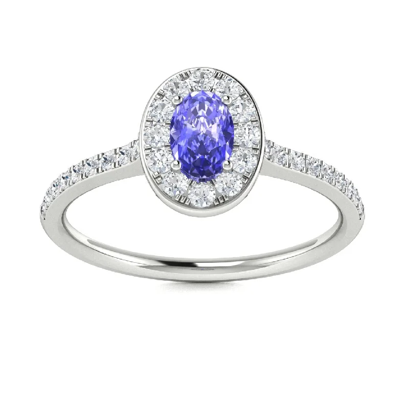 Engagement rings with eternity bands for a continuous circle of diamonds symbolizing eternal love -14Kt Gold Oval Brilliant Tanzanite and Diamond Ring (Tanzanite 0.30 cts. White Diamonds 0.20 cts.)