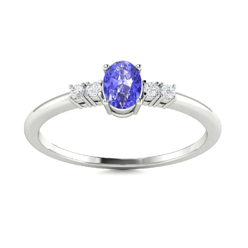 Engagement rings with sapphire center stones for a pop of vibrant color -14KT Gold Oval Brilliant Tanzanite and Diamond Ring (Tanzanite 0.35 cts. White Diamonds 0.05 .cts)