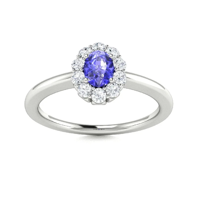 Simple engagement rings with solitaire diamonds for minimalist and elegant style -14Kt Gold Oval Brilliant Tanzanite and Diamond Ring (Tanzanite 0.35 cts. White Diamonds 0.20 cts.)