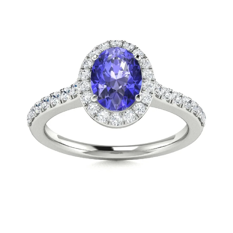 Luxury engagement rings with platinum settings for high-end, premium quality -14kt Gold Oval brilliant Tanzanite and Diamond Ring (Tanzanite 0.60 cts. Diamonds 0.35 cts.)