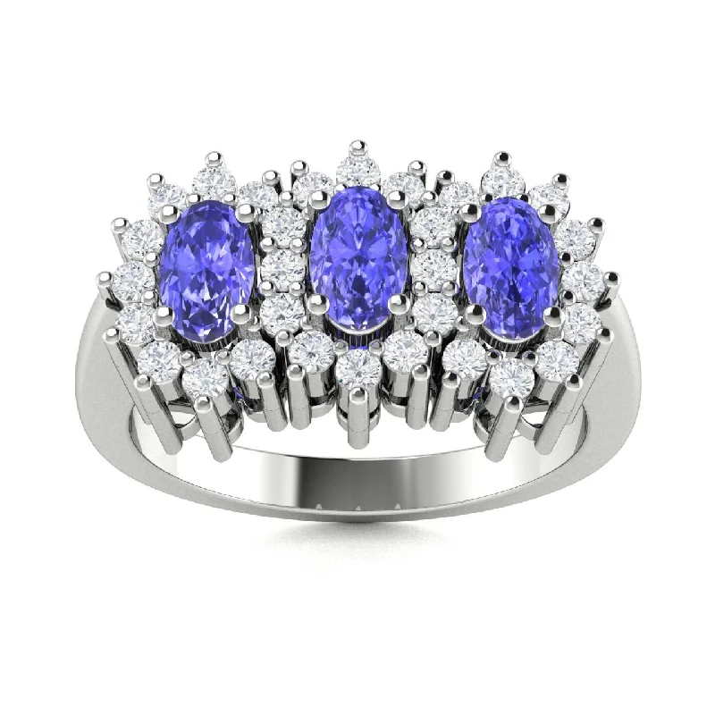 Engagement rings with twisted band designs for a contemporary and unique look -14KT Gold Oval Brilliant Tanzanite and Diamond Ring (Tanzanite 0.90 cts. White Diamond 0.40 cts.)