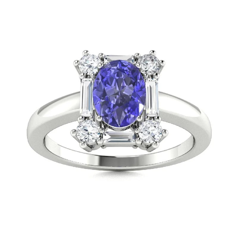 Customizable engagement rings with engraving options for personalized wedding jewelry -14KT Gold Oval Brilliant Tanzanite and Diamond Ring (Tanzanite 1.00 cts. White Diamond 0.33 cts.)