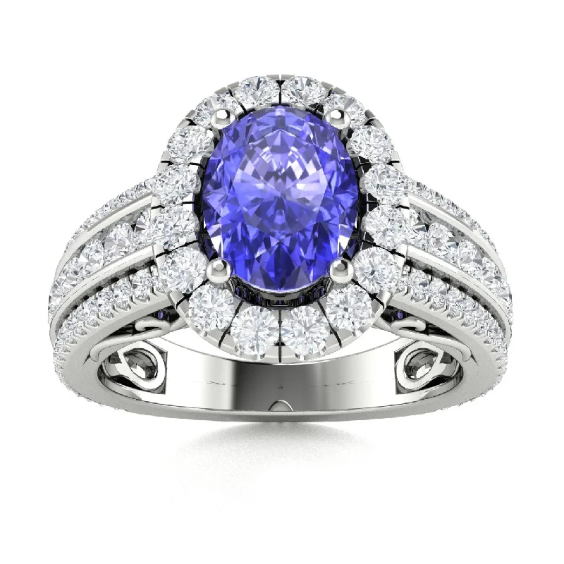 Customized engagement rings with gemstones representing birthstones for personal meaning -14KT Gold Oval Brilliant Tanzanite and Diamond Ring (Tanzanite 1.25 cts. White Diamonds 1.20 cts.)