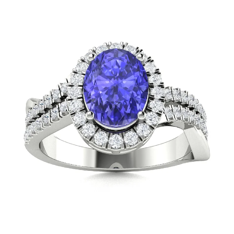 Engagement rings with bezel settings for a secure and modern diamond display -14KT Gold Oval Brilliant Tanzanite and Diamond Ring (Tanzanite 1.40 cts. White Diamond 0.30 cts.)