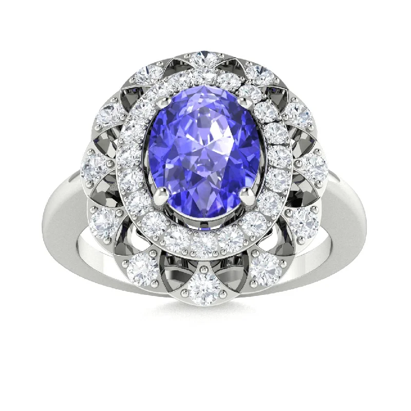 Vintage-inspired engagement rings with ornate detailing and romantic designs -14KT Gold Oval Brilliant Tanzanite and Diamond Ring (Tanzanite 1.40 cts. White Diamonds 0.40 cts.)