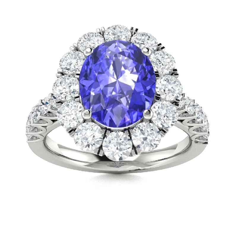 Engagement rings with moissanite stones for a diamond alternative with brilliant shine -14KT Gold Oval Brilliant Tanzanite and Diamond Ring (Tanzanite 1.70 cts. White Diamonds 1.10 cts.)