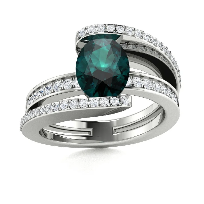 Customizable engagement rings with engraving options for personalized wedding jewelry -14kt Gold Oval shaped Natural Alexandrite and Diamond Ring (Alexandrite 1.50 cts. Diamonds 0.30 cts.)