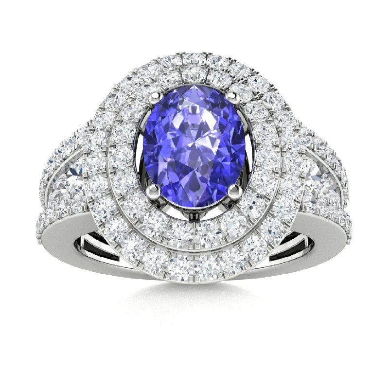 Simple solitaire engagement rings with classic design for traditional brides-to-be -14kt Gold Oval Tanzanite and Diamond Ring (Tanzanite 2.00 cts. Diamonds 1.25 cts.)