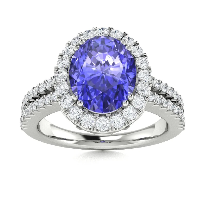 Unique engagement rings with rough-cut diamonds for a rustic, natural look -14KT Gold Oval Tanzanite and Diamond Ring (Tanzanite 2.00 cts. White Diamond 0.20 cts.)