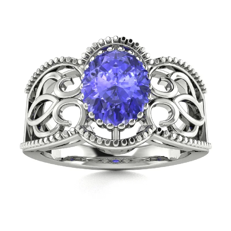 Modern engagement rings with sapphire accents for added color and elegance -14KT Gold Oval Tanzanite Ring (Tanzanite 1.25 cts.)