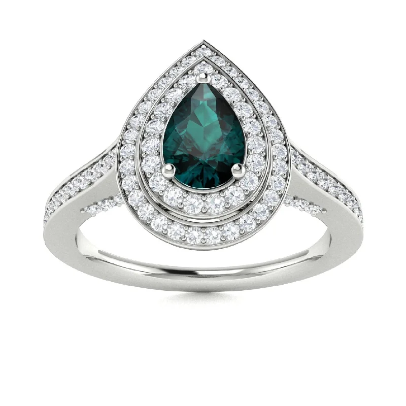 Engagement rings with emerald stones for a distinctive and timeless alternative to diamonds -14KT Gold Pear Shape Natural Alexandrite and Diamond Ring (Alexandrite 0.45 cts. White Diamonds 0.60 cts.)