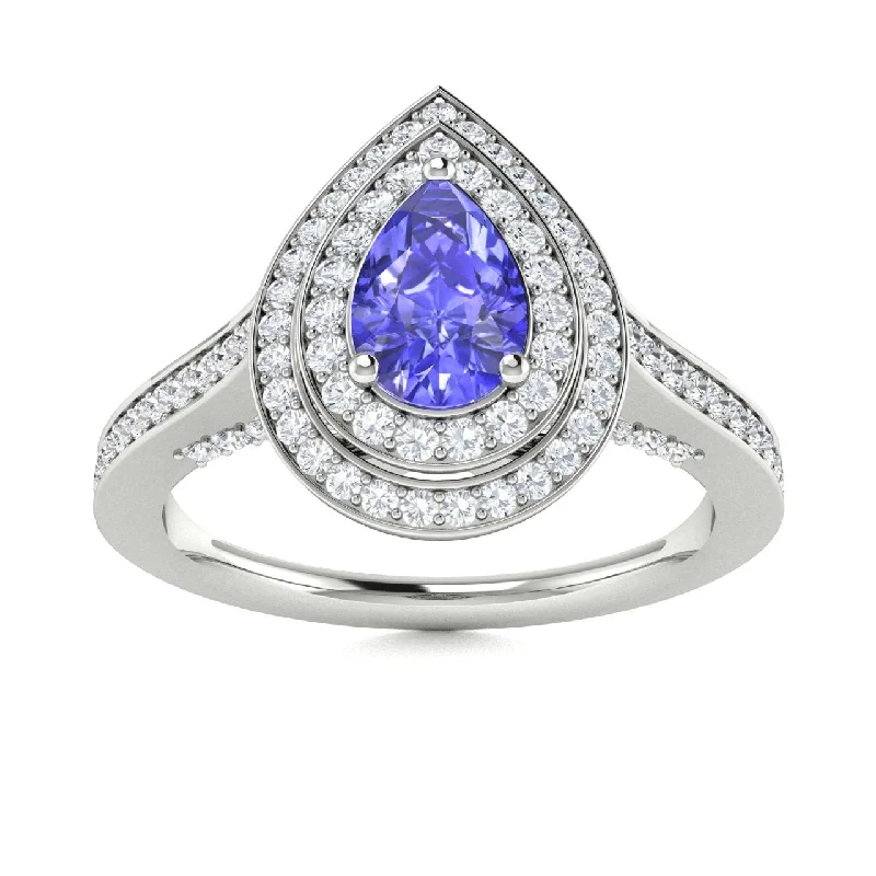 Engagement rings with split-shank designs for added elegance and visual interest -14KT Gold Pear Shape Tanzanite and Diamond Ring (Tanzanite 0.45 cts. White Diamonds 0.60 cts.)