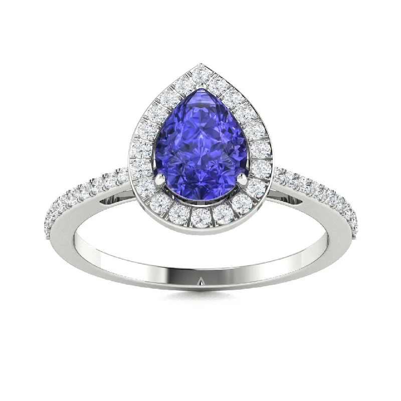 Engagement rings with twisted or braided bands for a unique and artistic design -14kt Gold Pear-shaped Tanzanite and Diamond Ring (Tanzanite 1.40ct Diamonds 0.25 cts)