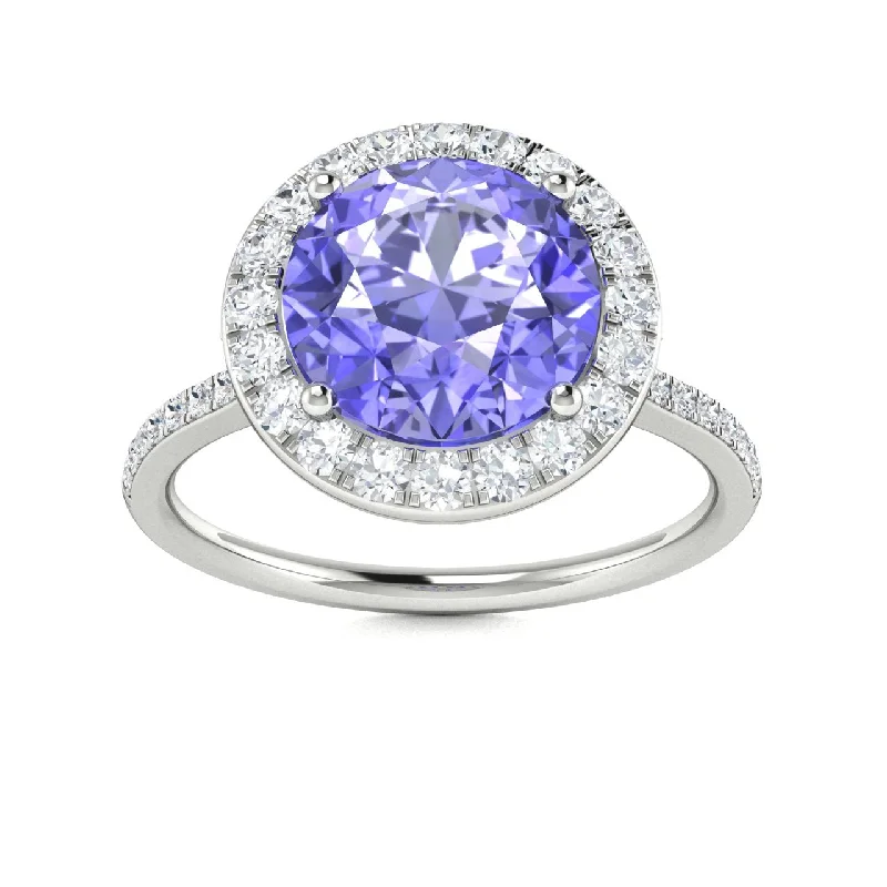 Engagement rings with sapphire center stones for a pop of vibrant color -14KT Gold Round Brilliant Cut Tanzanite and Diamond Ring (Tanzanite 3.00 cts. White Diamonds 0.50 cts.)