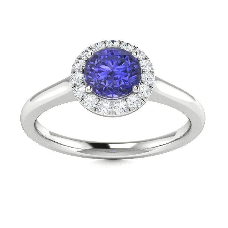 Engagement rings with emerald stones for a distinctive and timeless alternative to diamonds -14KT Gold Round Brilliant Cut Tanzanite and Diamond Ring (Tanzanite .50 cts. White Diamonds 0.10 cts.)