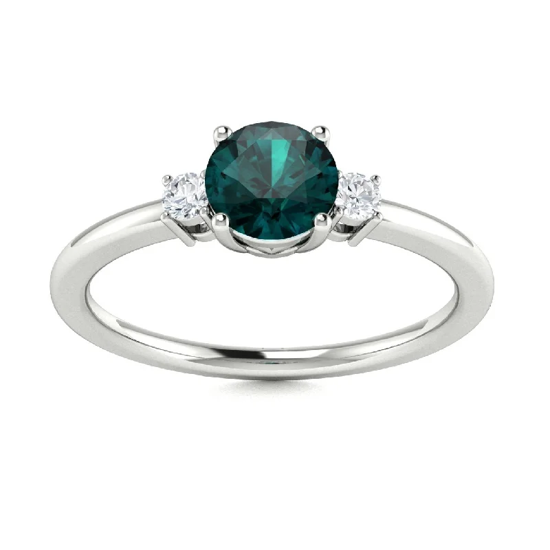 Unique engagement rings with rough-cut diamonds for a rustic, natural look -14Kt Gold Round Brilliant Natural Alexandrite and Diamond Ring (Alexandrite 0.75 cts. White Diamonds 0.20 cts.)