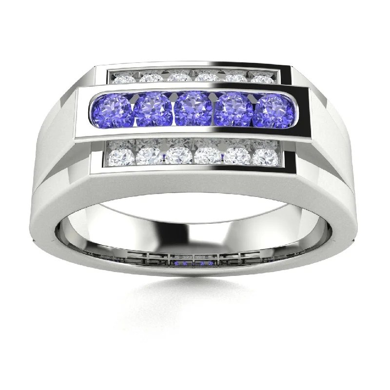 Engagement rings with custom-designed bands for unique, personal, and one-of-a-kind pieces -14KT Gold Round Brilliant Tanzanite and Diamond Men's Ring (Tanzanite 0.30 cts. White Diamonds 0.30 cts.)