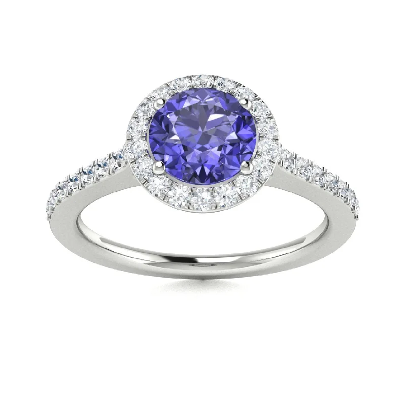 Classic diamond engagement rings with round-cut diamonds for timeless elegance -14kt Gold Round brilliant Tanzanite and Diamond Ring (Tanzanite 0.75 cts. Diamonds 0.50 cts.)