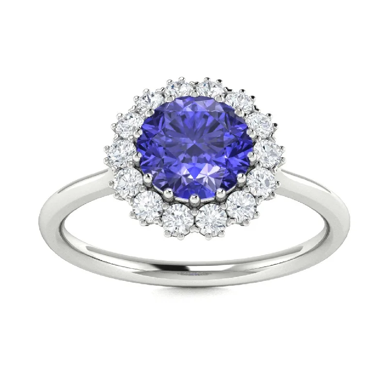 Engagement rings with colored diamonds for a bold and vibrant alternative to traditional diamonds -14KT Gold Round Brilliant Tanzanite and Diamond Ring (Tanzanite 1.00 cts. White Diamond 0.20 cts.)