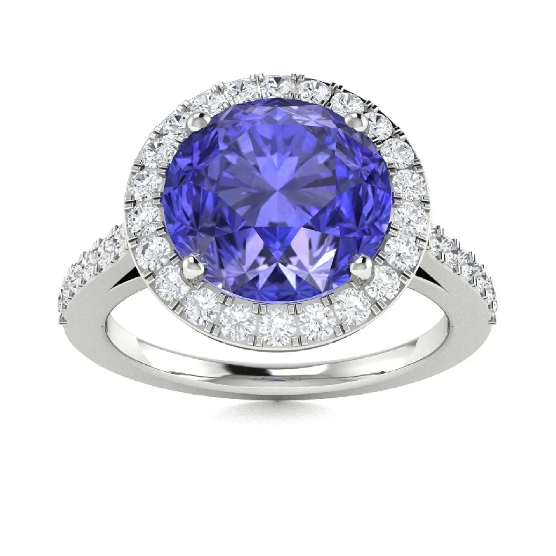 Engagement rings with asymmetrical designs for couples seeking non-traditional styles -14KT Gold Round Brilliant Tanzanite and Diamond Ring (Tanzanite 2.00 cts. White Diamond 0.40 cts.)