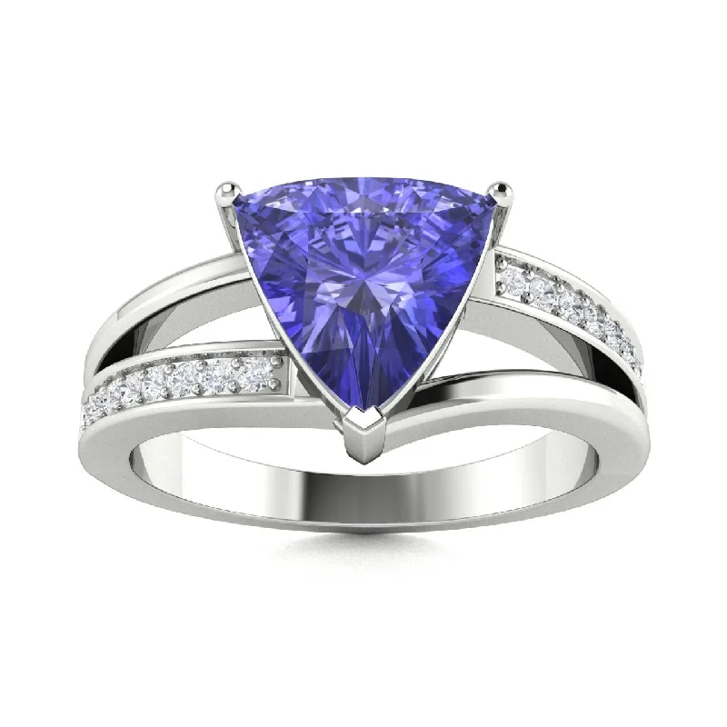 Engagement rings with mixed gemstone bands for a colorful and personalized style -14KT Gold Triangle Tanzanite and Diamond Ring (Tanzanite 1.75 cts. White Diamond 0.10 cts.)