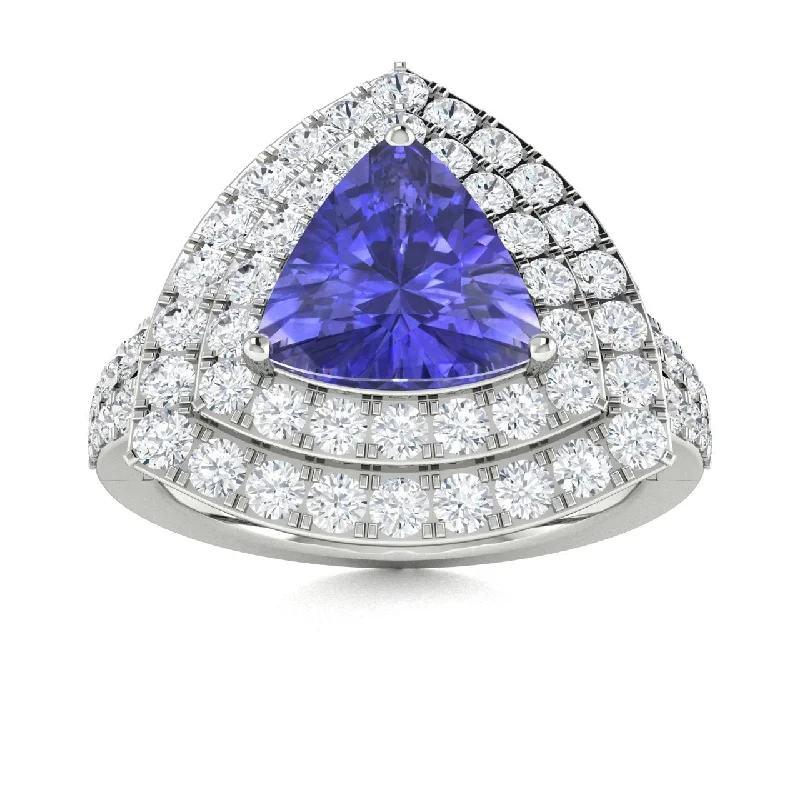 Custom engagement rings with mixed metal designs for a modern and trendy look -14KT Gold Triangle  Tanzanite and Diamond Ring (Tanzanite 1.80 cts. White Diamond 1.00cts.)