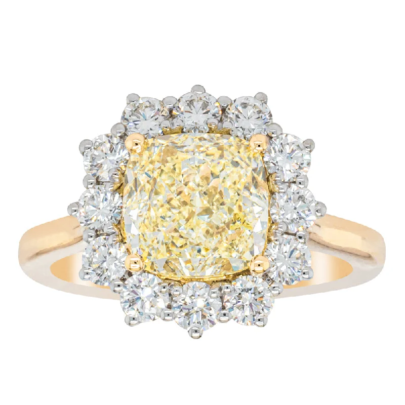 Custom engagement rings with personalized designs and engraved messages for uniqueness -18ct Yellow Gold 3.01ct Yellow Cushion Cut Diamond Belle Ring