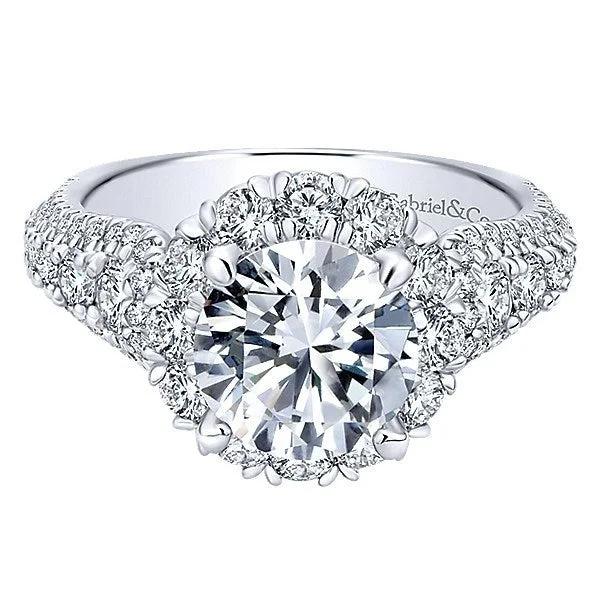 Unique engagement rings with halo diamonds around the center stone for radiance -Pave Multi-Row Halo Diamond Ring 1.33 Cttw 14K Gold 334A