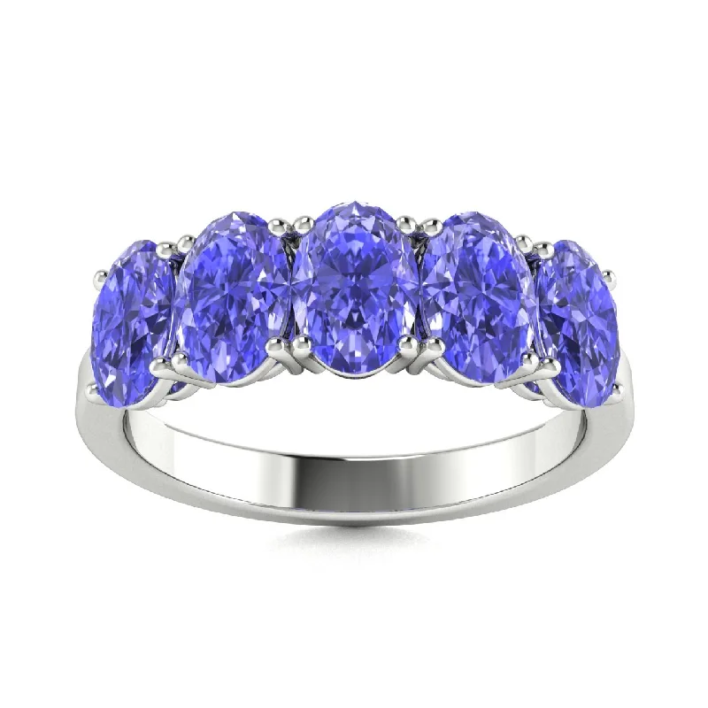 Custom engagement rings with ethically mined diamonds for an eco-conscious wedding -18kt Gold 5-stone Oval Tanzanite Ring (Tanzanite 1.00ct)