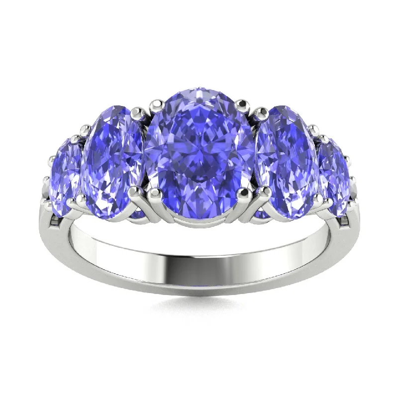 Stylish engagement rings with bold, angular settings for a modern fashion-forward look -18kt Gold 5-stone Oval Tanzanite Ring (Tanzanite 1.25cts White Diamonds 0.06 cts)