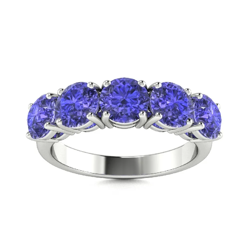 Engagement rings with intricate filigree work for a vintage-inspired, detailed design -18kt Gold 5-stone Round Brilliant cut Tanzanite Ring (Tanzanite 4.00 cts)