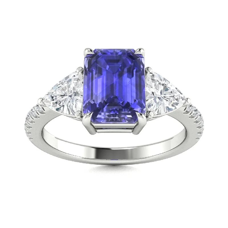 Vintage-inspired engagement rings with intricate detailing for romantic and nostalgic charm -18kt Gold AAA Emerald Cut Tanzanite and Diamond Ring (Tanzanite 5.00ct Diamonds 1.00 cts)