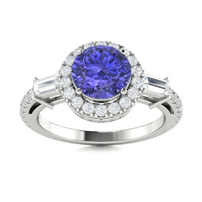 Antique engagement rings with intricate metalwork and heirloom-quality appeal -18kt Gold AAA Violet Purple Round Brilliant Tanzanite and Diamond Ring (Tanzanite 1.50ct Diamonds 0.50cts)