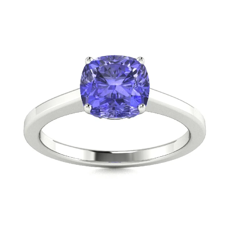 Non-diamond engagement rings with alternative gemstones like moissanite or aquamarine -18kt Gold Cushion cut brilliant Tanzanite Ring (Tanzanite 2.25ct)