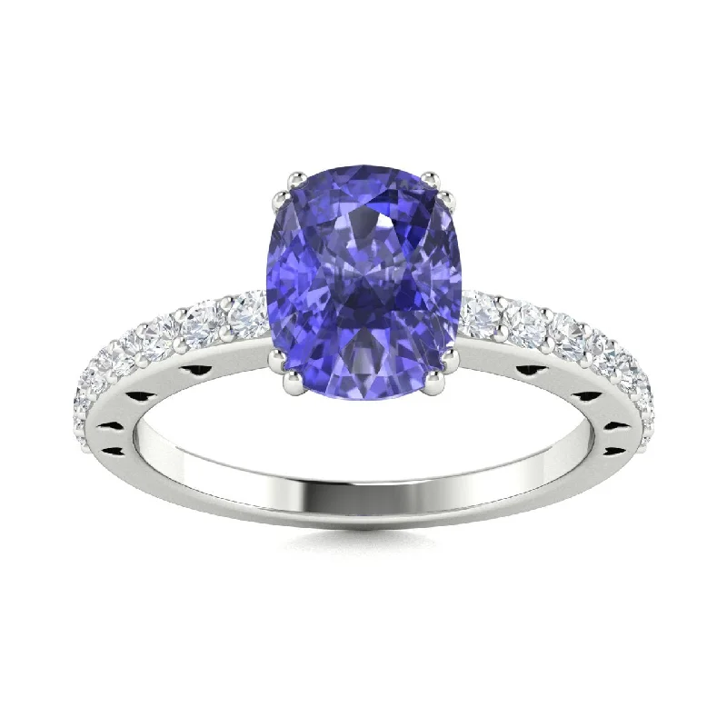 Luxury engagement rings with platinum settings for high-end, premium quality -18kt Gold Cushion cut Tanzanite and Diamond Ring (Tanzanite 2.50cts Diamonds 0.40 cts)