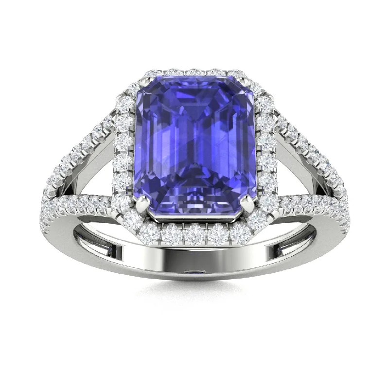 Unique engagement rings with vintage diamond cuts for a one-of-a-kind piece -18kt Gold Emerald Cut Tanzanite and Diamond Ring (Tanzanite 5.75ct Diamonds 0.60cts)