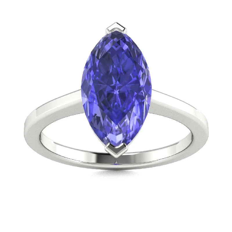 Engagement rings with cathedral settings for an elevated and elegant diamond presentation -18kt Gold Marquise Brilliant shaped Tanzanite Ring (Tanzanite 6.00ct)