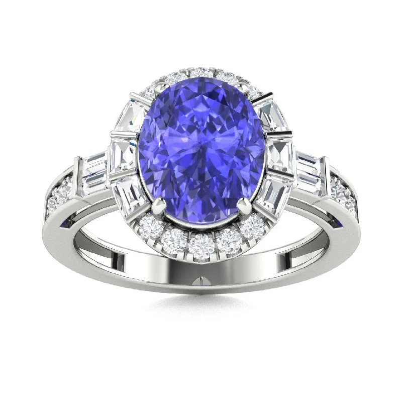 Affordable engagement rings with diamond center stones for budget-conscious brides -18kt Gold Oval Brilliant Tanzanite and Diamond Ring (Tanzanite 6.00ct Diamonds 1.25cts)