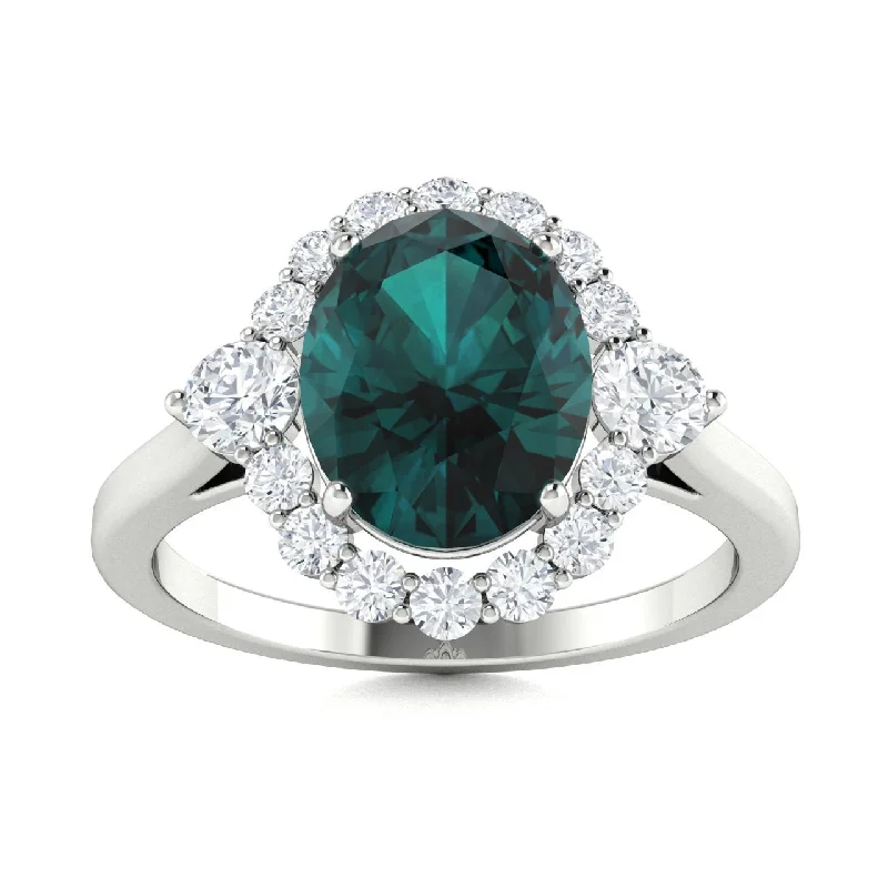 Customized engagement rings with gemstones representing birthstones for personal meaning -18kt Gold Oval Shaped Bluish Green to Purple Natural Alexandrite and Diamond Ring (Alexandrite 1.20ct Diamonds 0.25cts)