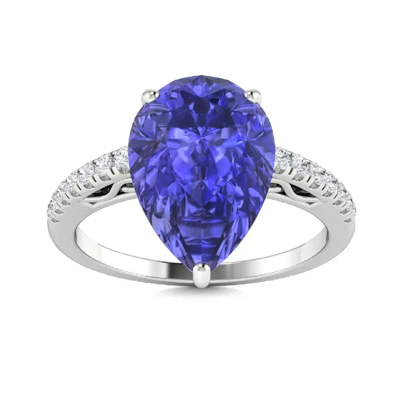 Customizable engagement rings with engraving options for personalized wedding jewelry -18kt Gold Pear Shaped Tanzanite and Diamond Ring (Tanzanite 3.25ct Diamonds 0.25 cts)