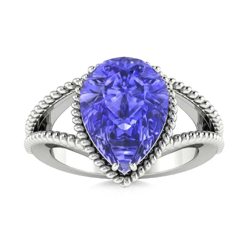 Affordable diamond engagement rings with excellent cut, clarity, and carat weight -18kt Gold Pear shaped Tanzanite Ring (Tanzanite 4.00ct)