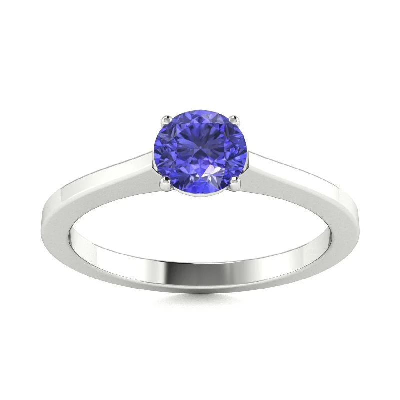 Two-tone engagement rings with contrasting metals for a chic, modern effect -18kt Gold Round brilliant cut Tanzanite Ring (Tanzanite 0.75ct)